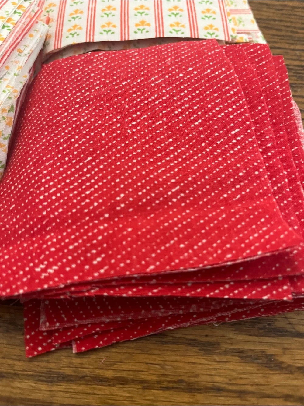 Vintage patchwork cotton Red Floral & Stripe Quilting Fabric Bundle -